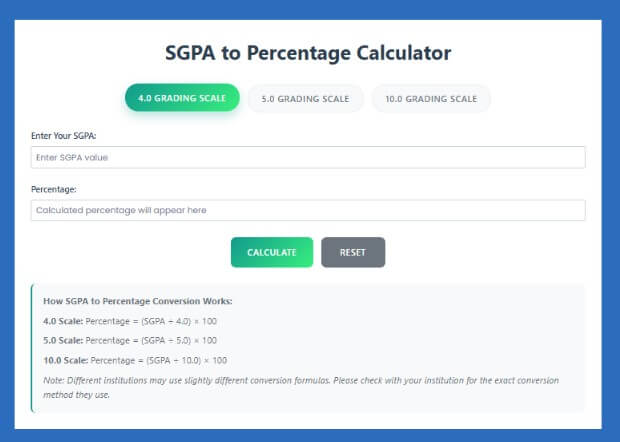 SGPA to Percentage Calculator 2 SGPA to Percentage Calculator